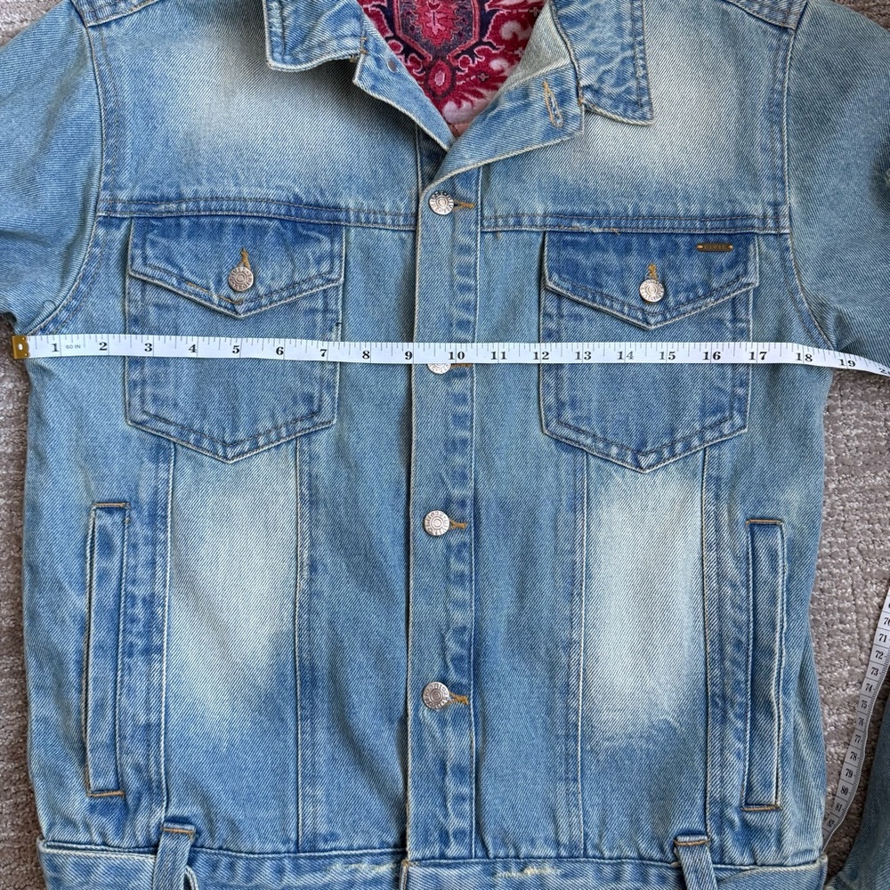 Civil Regime Distressed Denim Belted Trucker Jacket Blue Small - Picture 11 of 16